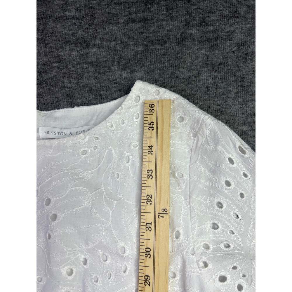 Preston & York Womens White Eyelet Shift Dress Long Sleeve Cotton 10 - Picture 9 of 12
